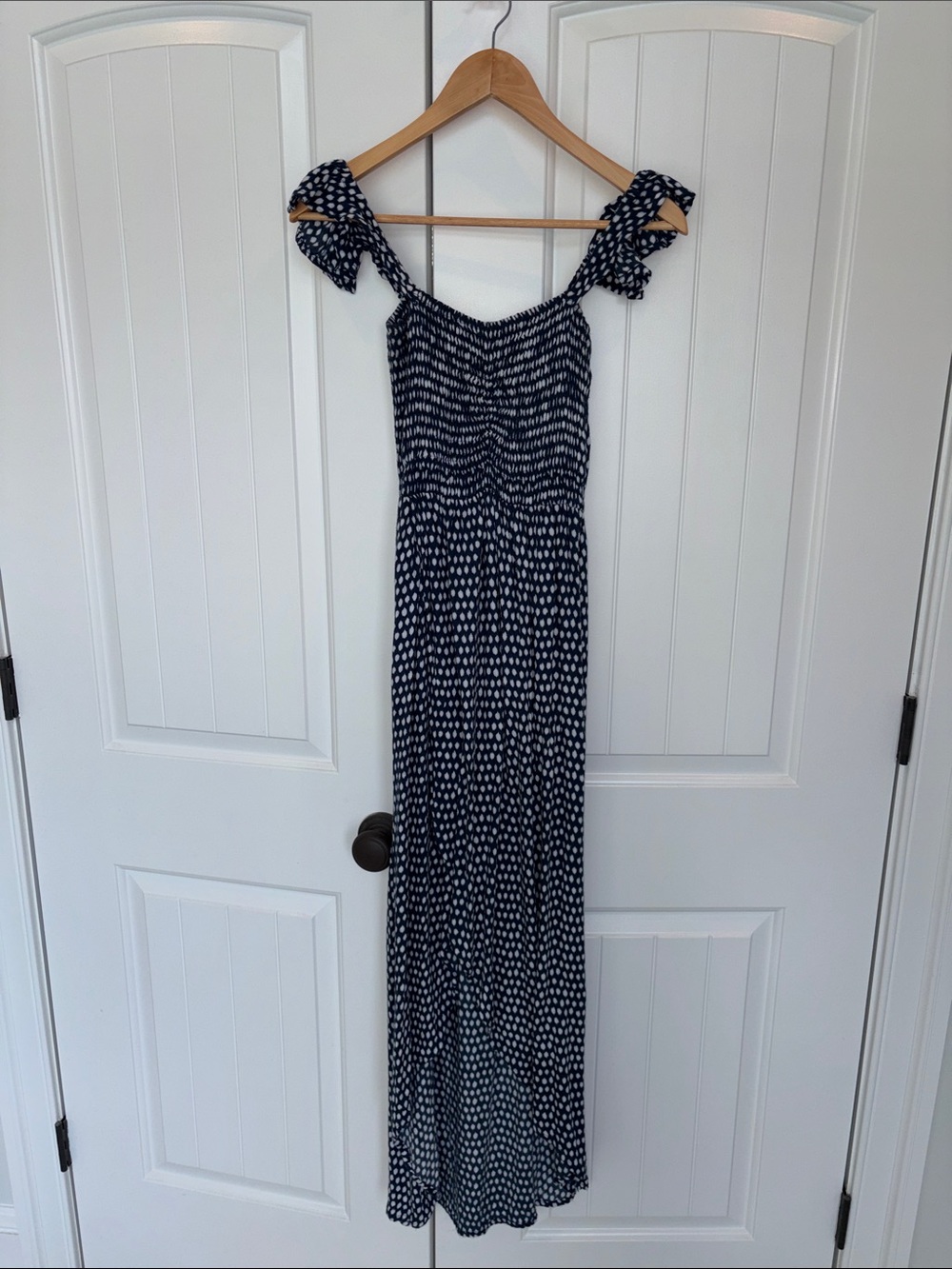 Navy and White Polka Dot Maxi Dress